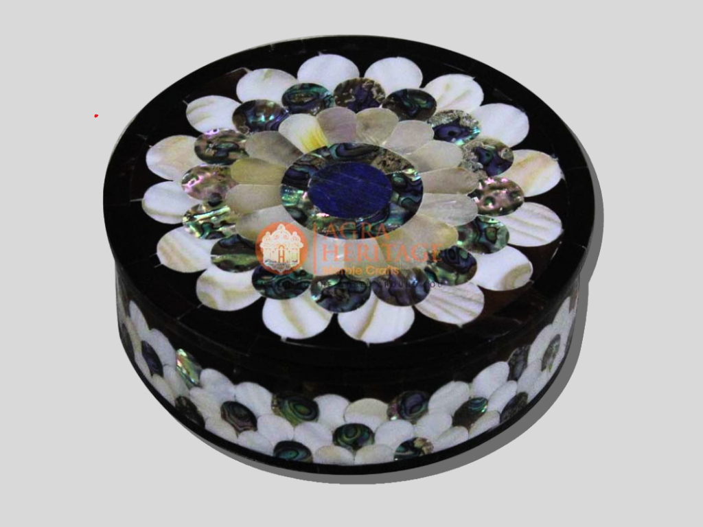 Precious Inlay Stone Marble Round Jewelry Box